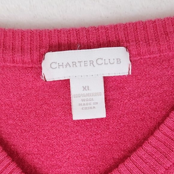 Y2K Charter Club Pink Merino Wool Sweater V Neck Ribbed Cuffs Womensβ XL Small - Picture 4 of 12